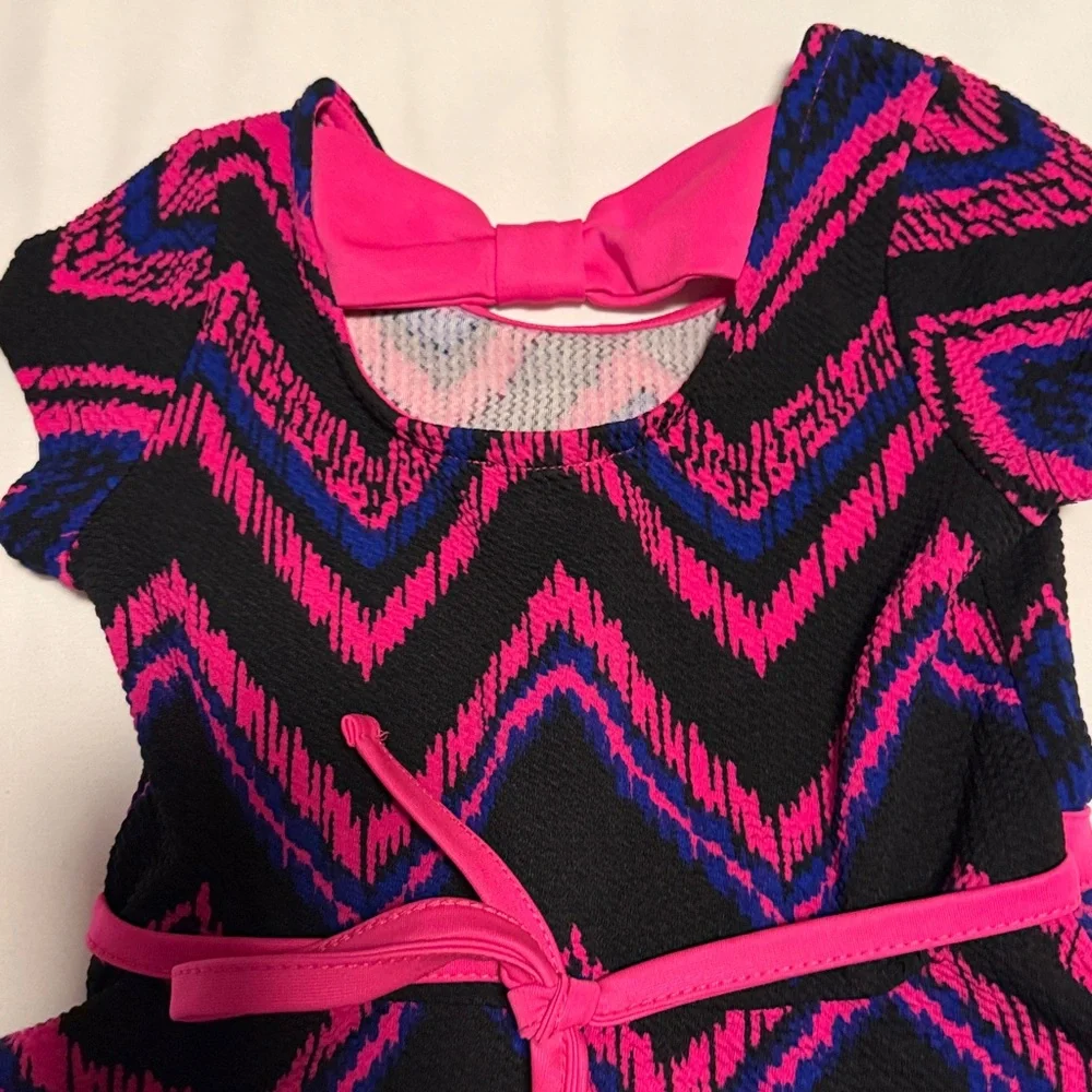 Lilt Chevron Kids Dress in Black and Pink